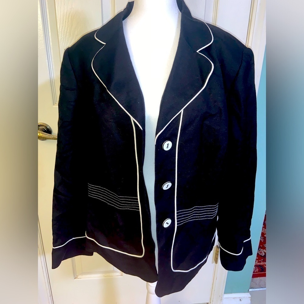 Jh collection black linen blazer classic plus size contemporary minimalist